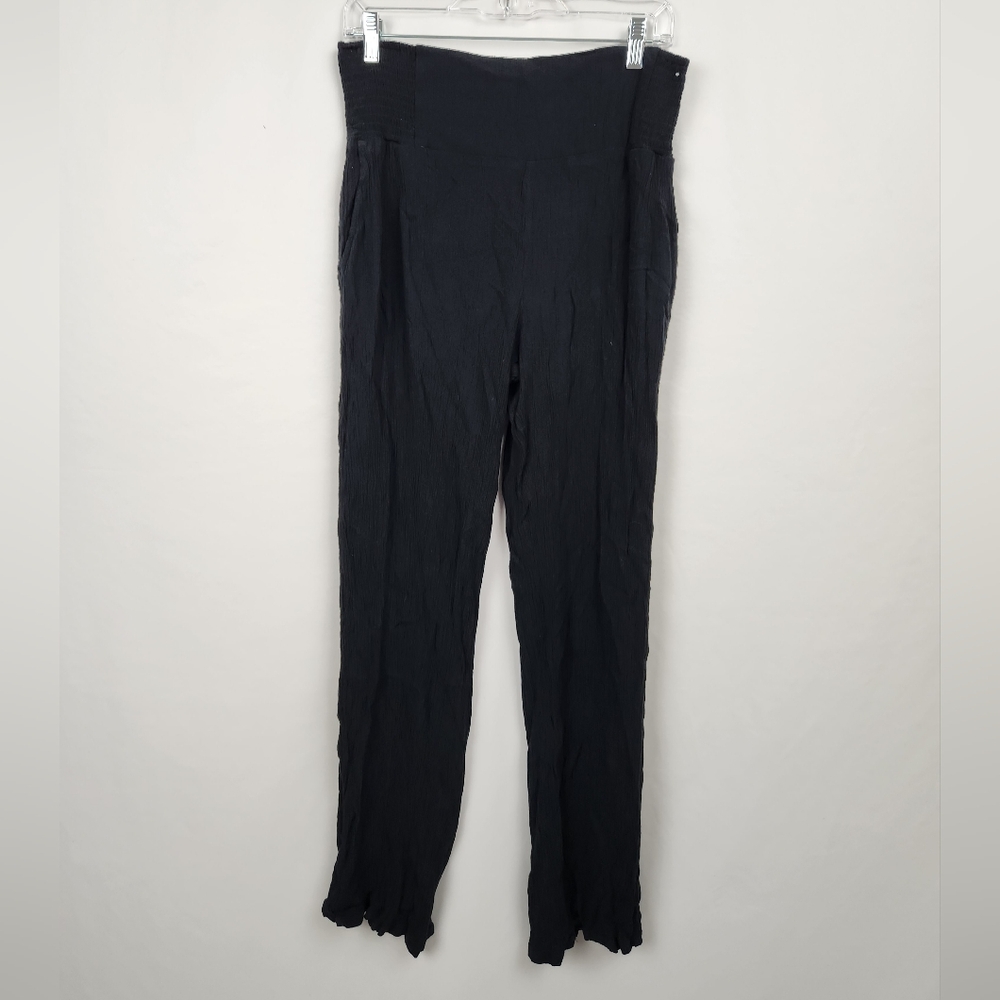 Three dots black pants pull on stretchy waist Size L